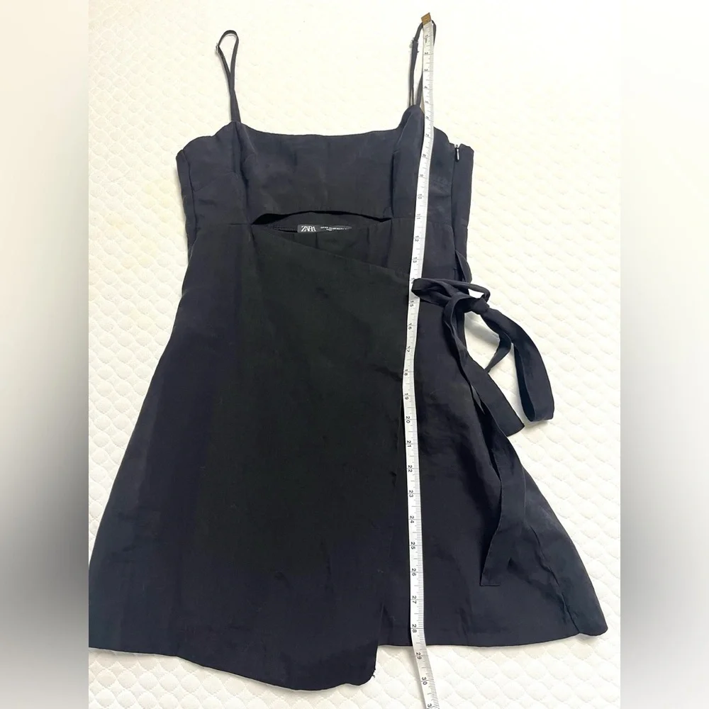 ZARA LINEN BLEND CUT OUT BLACK  JUMPSUIT WRAP DRESS  SIZE XS